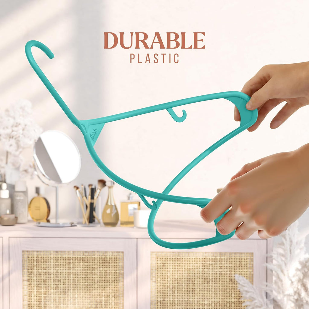 Plastic Hangers 20 Pack Aqua - Space-Saving Clothes Hangers for Closet Organization | Perfect for Coats