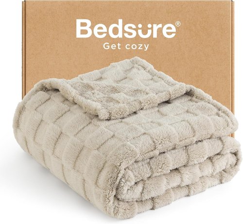 Bedsure GentleSoft Throw Blanket - Cozy Checkered Fleece in Beige, Perfect for Home Decor | 50x60 Inches