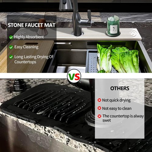 Stone Faucet Mat For Kitchen Sink, 23.6" Diatomite Quick Drying Stone Mat For Kitchen Sink, Sink Splash Guard, Super Absorbent, Sink Stone Quick Dry Around Faucet For Bathroom Counter (White)
