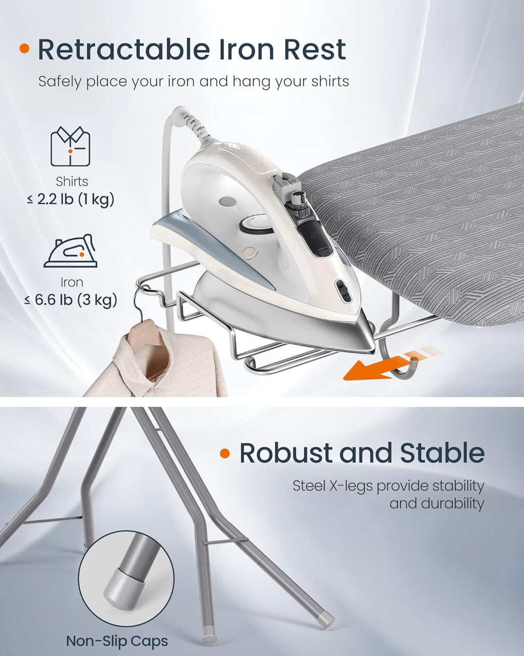SONGMICS Ironing Board - Foldable & Height Adjustable Up to 35 Inches | 4-Layer Cover & Pad, Dove Gray