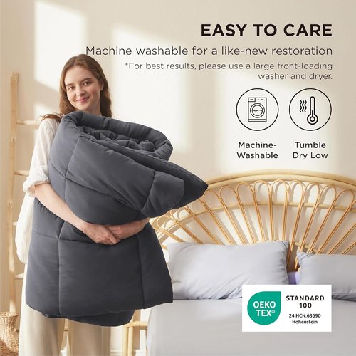 Bedsure Comforter Duvet Insert - All-Season Twin Size Quilted Bedding, GentleSoft Down Alternative, Grey 88 x 68 Inches