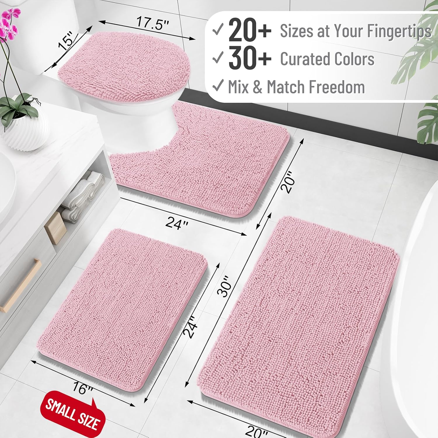 OLANLY Large Bathroom Rugs - Extra Soft Chenille Bath Mats | Quick-Dry, Machine Washable, Dusty Rose 59x35