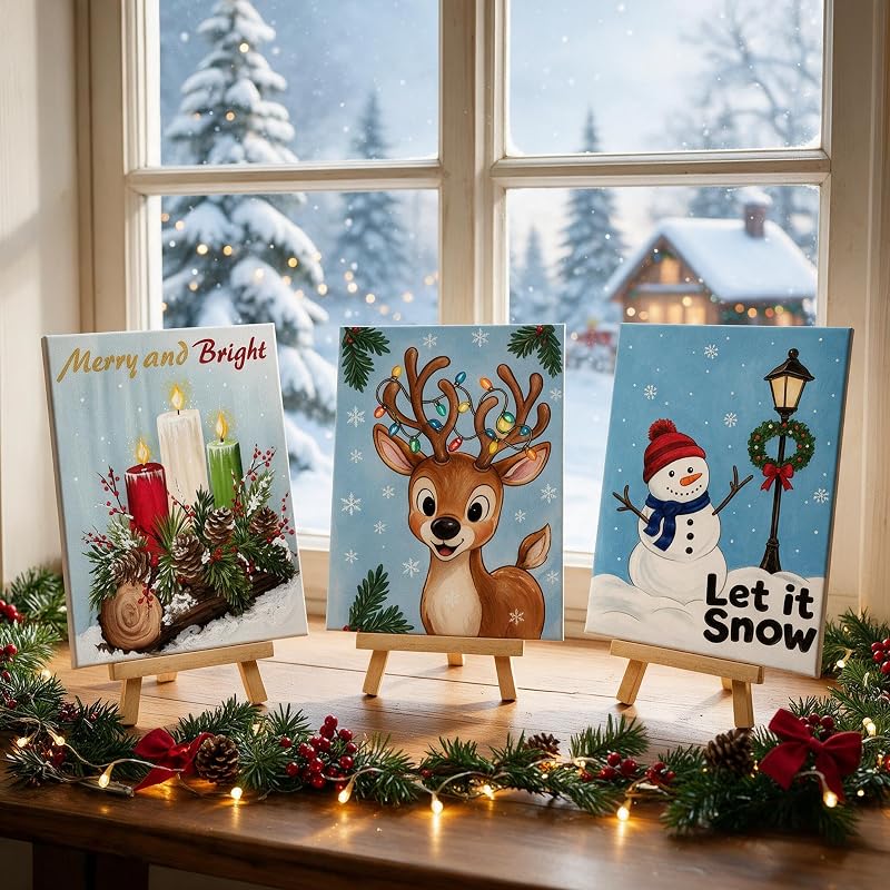 Christmas Pre-Drawn Canvas Sip & Paint Kit – 84 Pieces (12 Patterns)