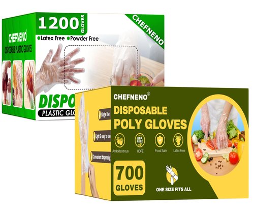 CHEFNENO Disposable Poly Plastic Food Prep Gloves (1200 Gloves) for Food Service Cooking Cleaning Food Handling (600 Pair)