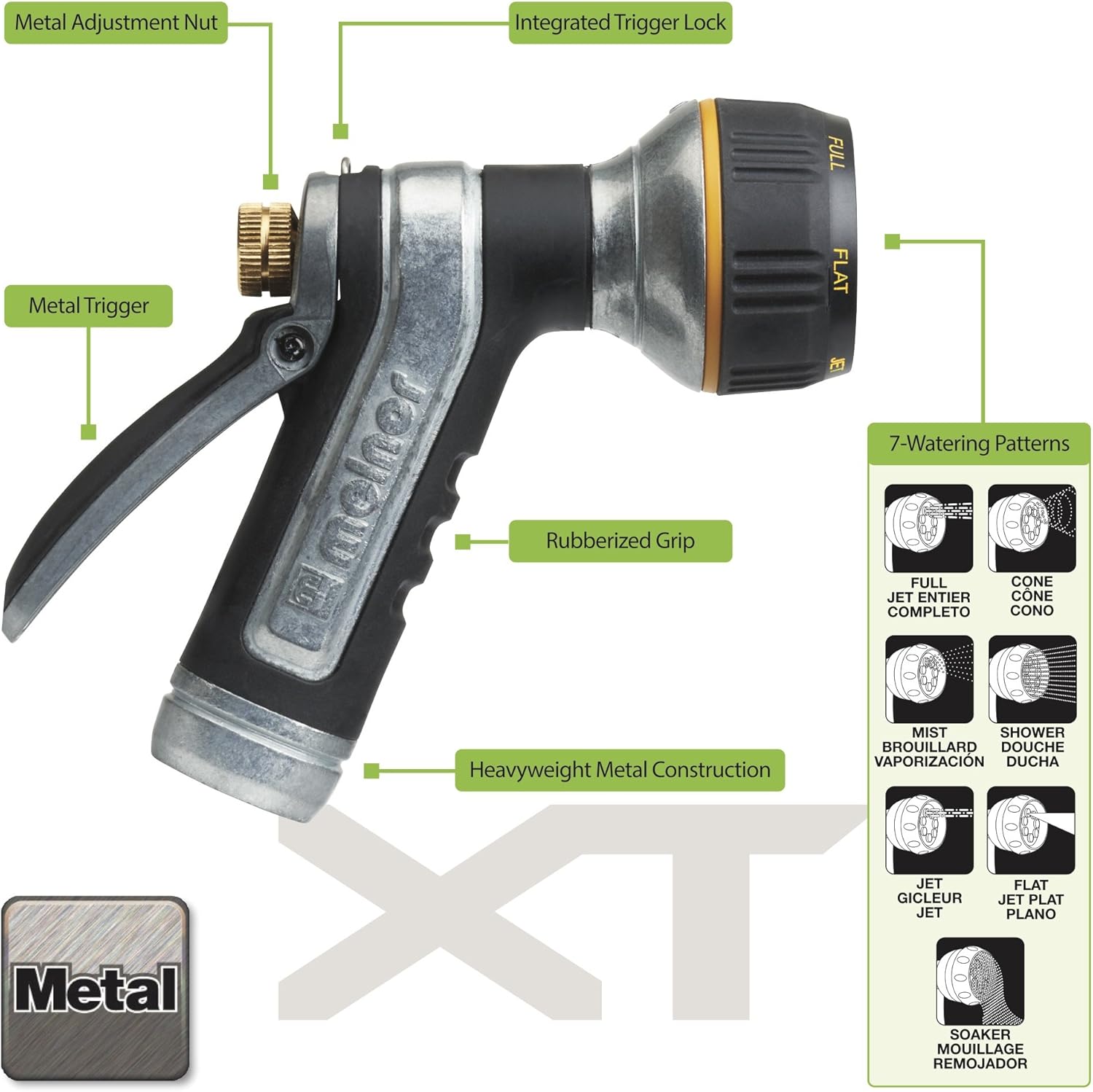 Melnor Metal Nozzle - Multi-Pattern Heavyweight Design with QuickConnect Adapter | Durable & Versatile