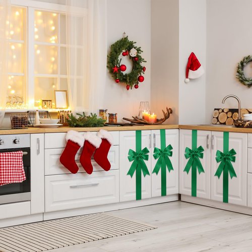 MCEAST 10 Large Green Ribbon Cabinet Door Bows for Christmas Festive Party Supplies, 10 x 87 Inches
