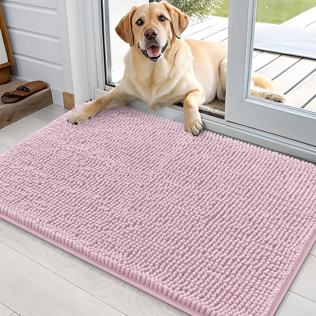 OLANLY Dog Door Mat - Absorbent Non-Slip Chenille Mat for Muddy Paws | Quick Dry 35x24, Dusty Rose