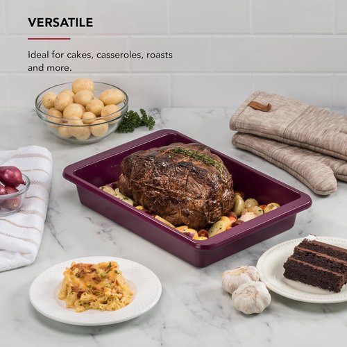 KitchenAid Nonstick Cake Pan - Swiss Engineered Aluminized Steel, Dishwasher Safe, Beetroot, 9 x 13 Inch