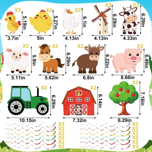 50 PCS Farm Animals Party Decorations Happy Birthday Banner and Hanging Swirls Animal Theme Foil Hanging Streamers for Farm Theme Birthday Party Supplies