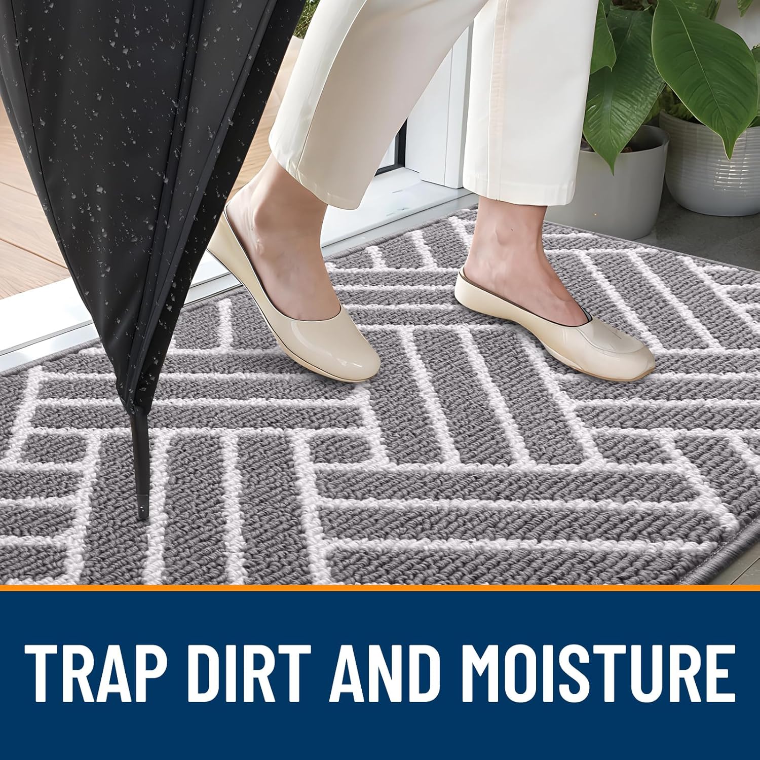 OLANLY Indoor Door Mat - 32x20 Inch Dirt Resistant, Absorbent & Non-Slip Rubber Backing | Grey