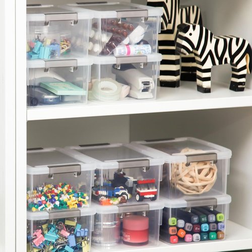 Anywish Small Storage Bins - 3.2 QT Clear Plastic Containers with Lids | 8-Pack Stackable Organizers