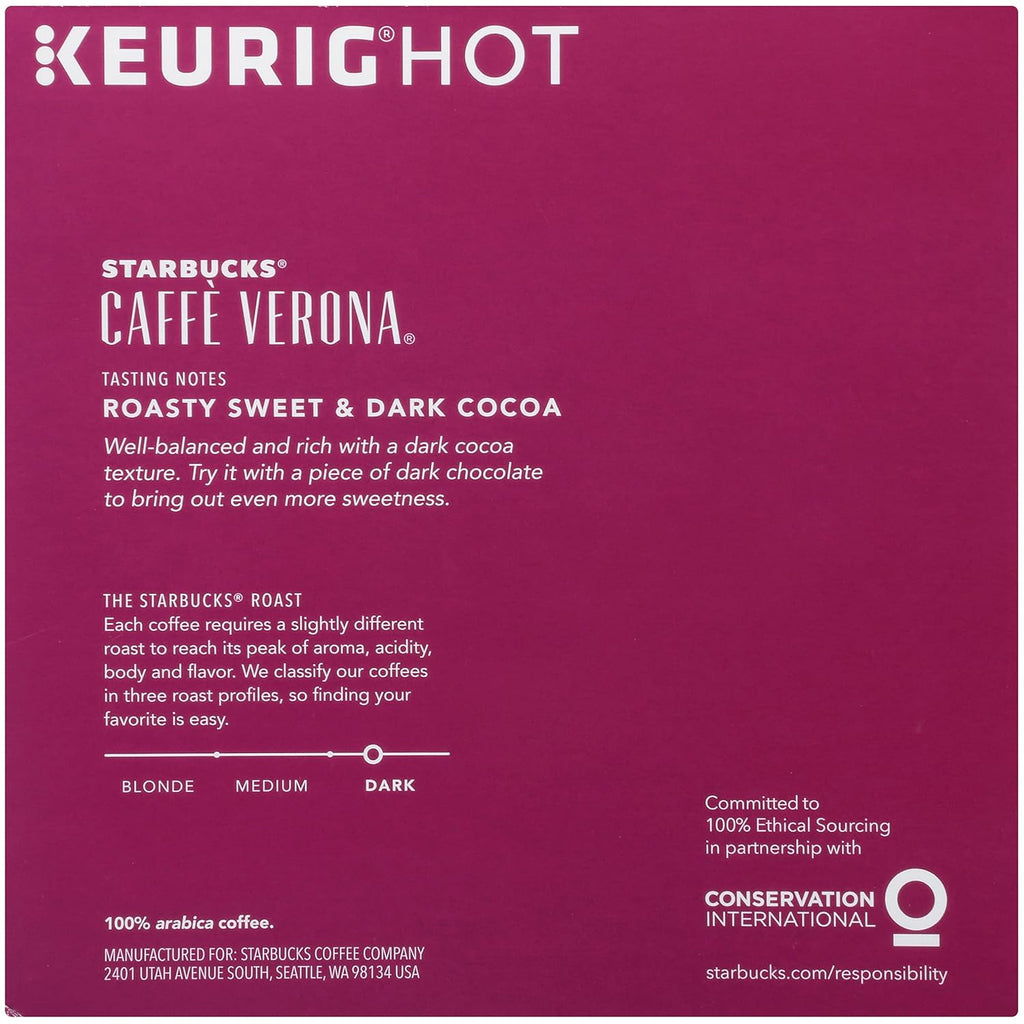 Starbucks Caffe Verona K-Cup Pods - Rich, Dark Roast Coffee - 32 Count Pack