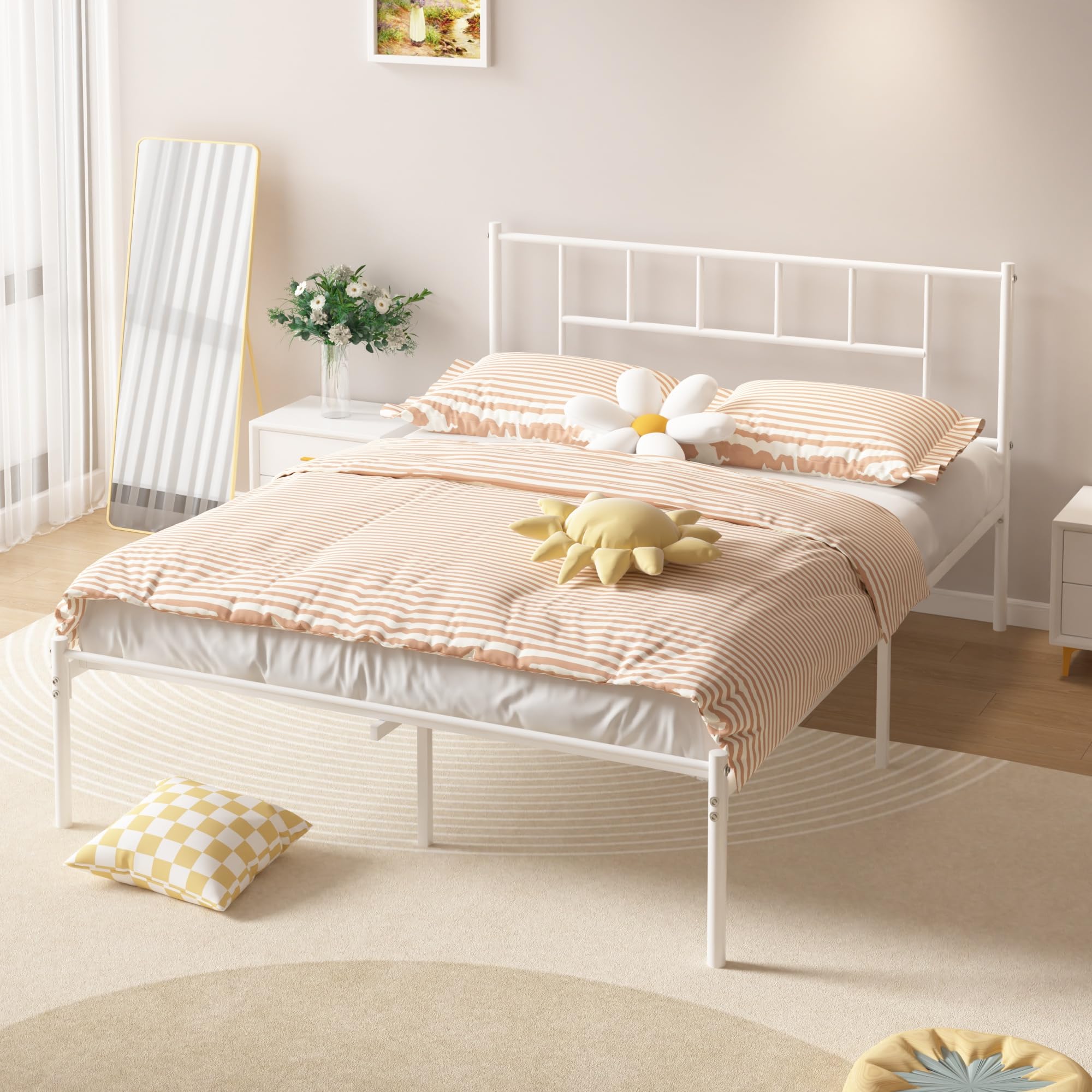 VECELO Full Metal Platform Bed Frame with Headboard, Heavy Duty Steel Slat Support, Under Bed Storage,No Box Spring Needed, Easy Assembly