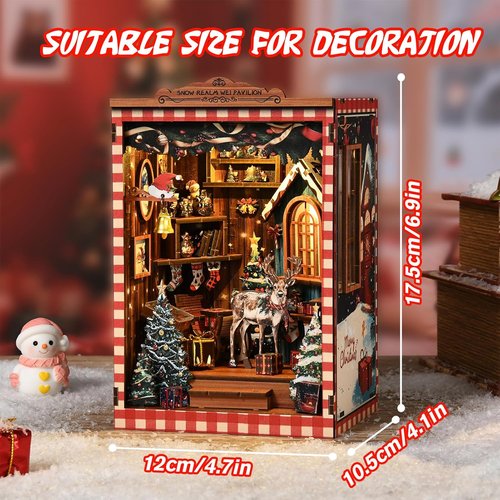 KERNOWO DIY 3D Wooden Book Nook Kit - Miniature Snow Pavilion for Bookshelf Decor | Perfect Gift for Book Lovers