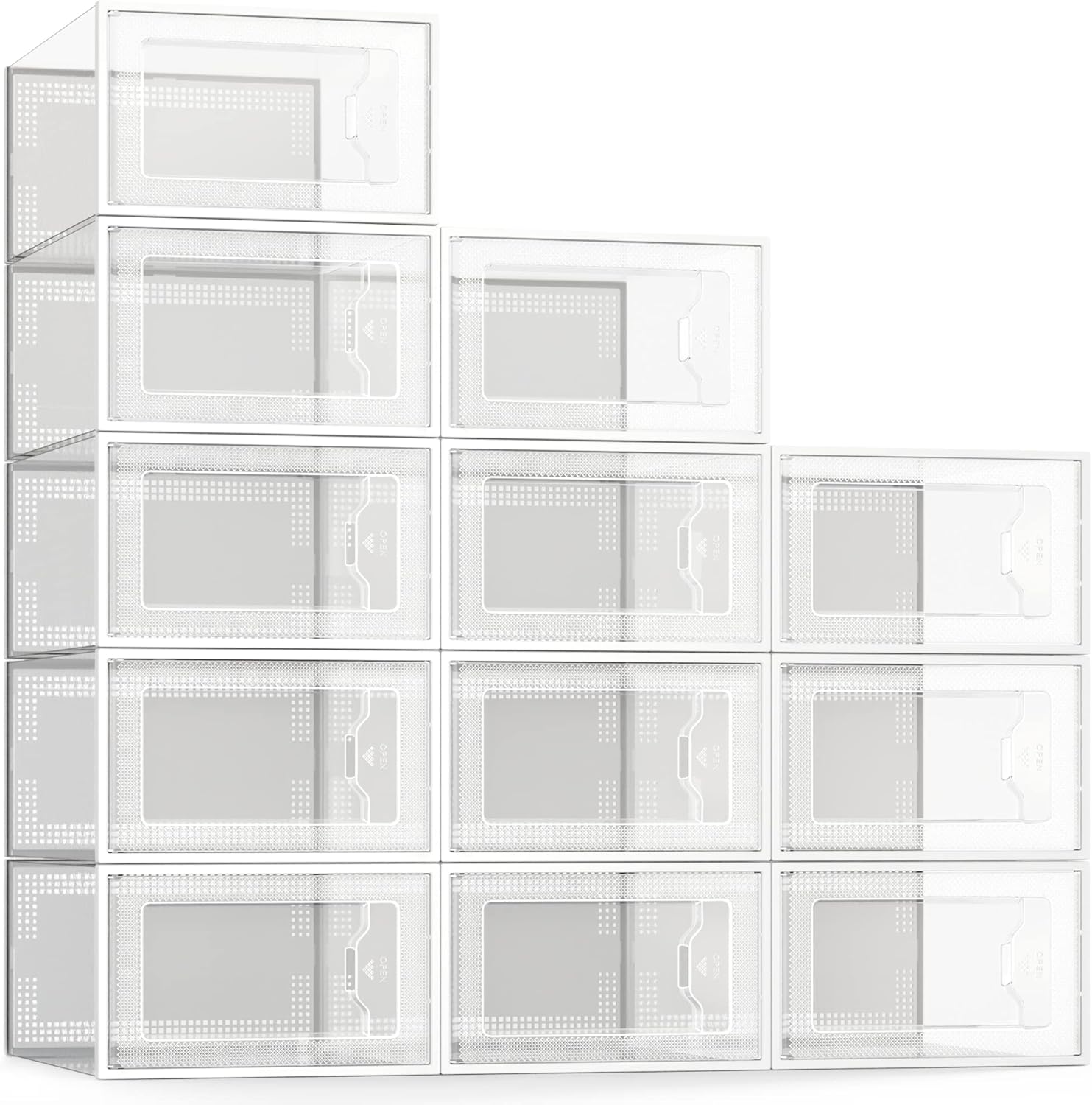 SEE SPRING X-Large Shoe Storage Box - Clear Plastic Stackable Organizer for Size 11 Shoes | 12 Pack