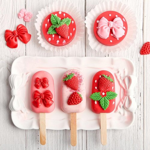 JOERSH Strawberry Fondant Molds - 4PCS Silicone Baking Molds for Cake Decorating & Cupcake Toppers