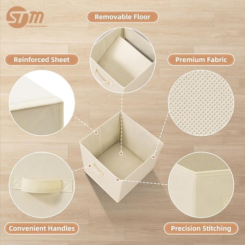 **Storage Maniac 13-Inch Collapsible Storage Cubes - 10-Pack Durable Fabric Bins for Organization | Beige**