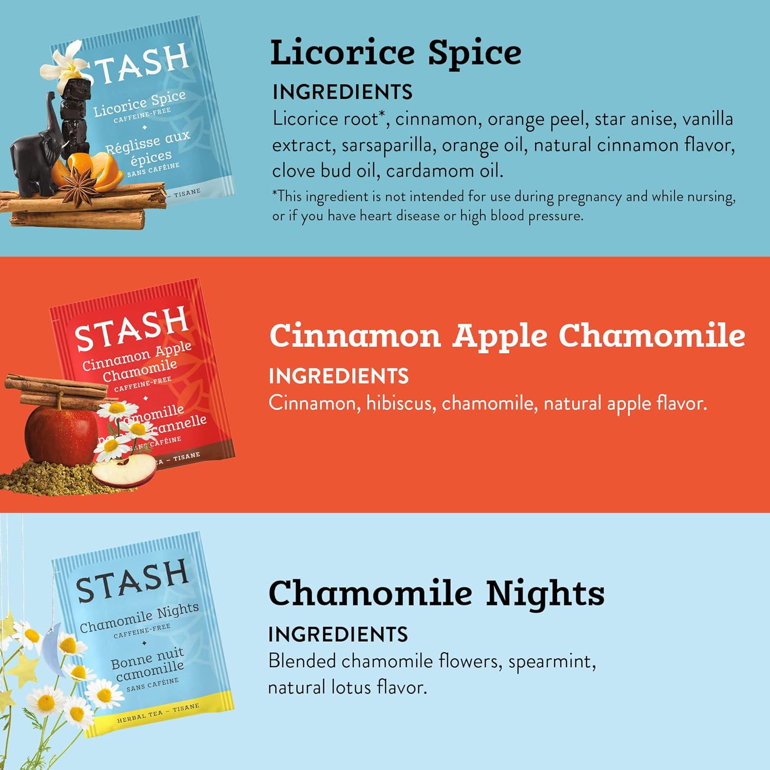 Stash Tea Soothing Herbal Tea Variety Pack - 6 Flavors, 6 Boxes, 18-20 Tea Bags Each