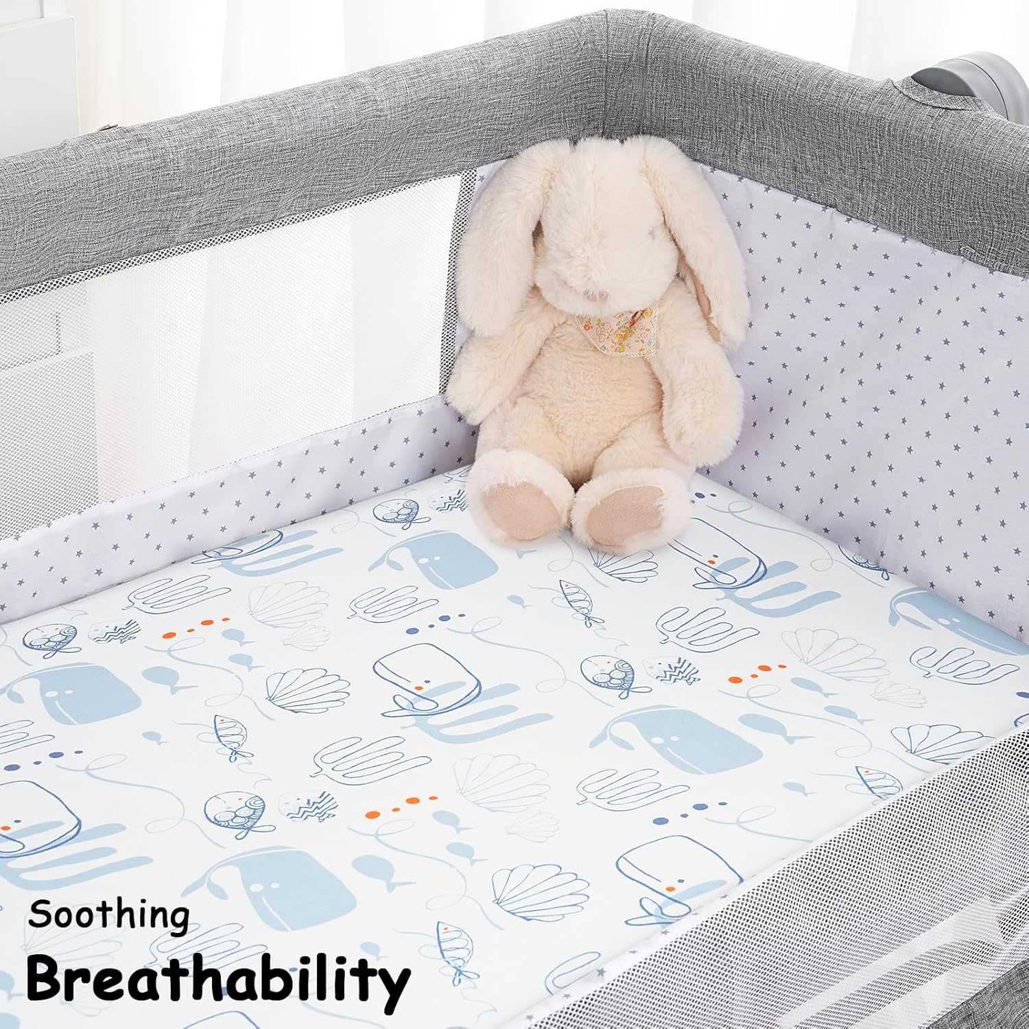 Yoofoss Bassinet Sheets - 3-Pack Fitted Baby Sheets for Halo & Baby Delight | Soft Breathable Blue & Seahorse