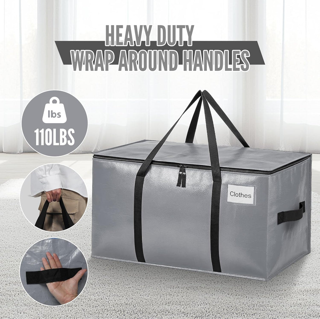 BAGAIL Extra Large Heavy Duty Moving Bags - Strong Handles for Easy Transport | 16 Pack in Grey