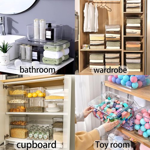 Lidded Plastic Storage Bins Set - Clear Desk Organizer for Kitchen, Closet & Office | 3XL + 2M Size