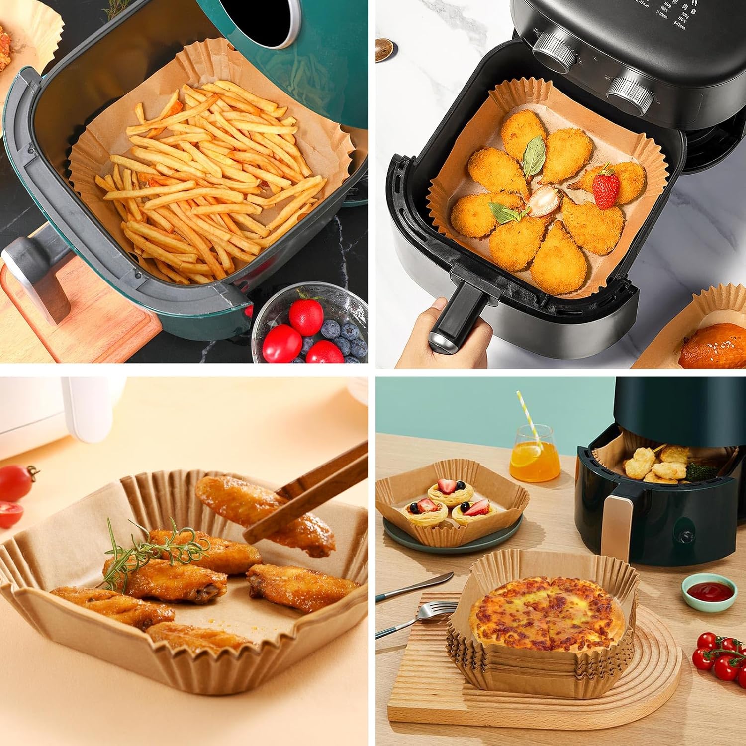 Skiennix 200Pcs Air Fryer Paper Liners - 8 Inch Square Non-Stick Parchment for Frying & Baking