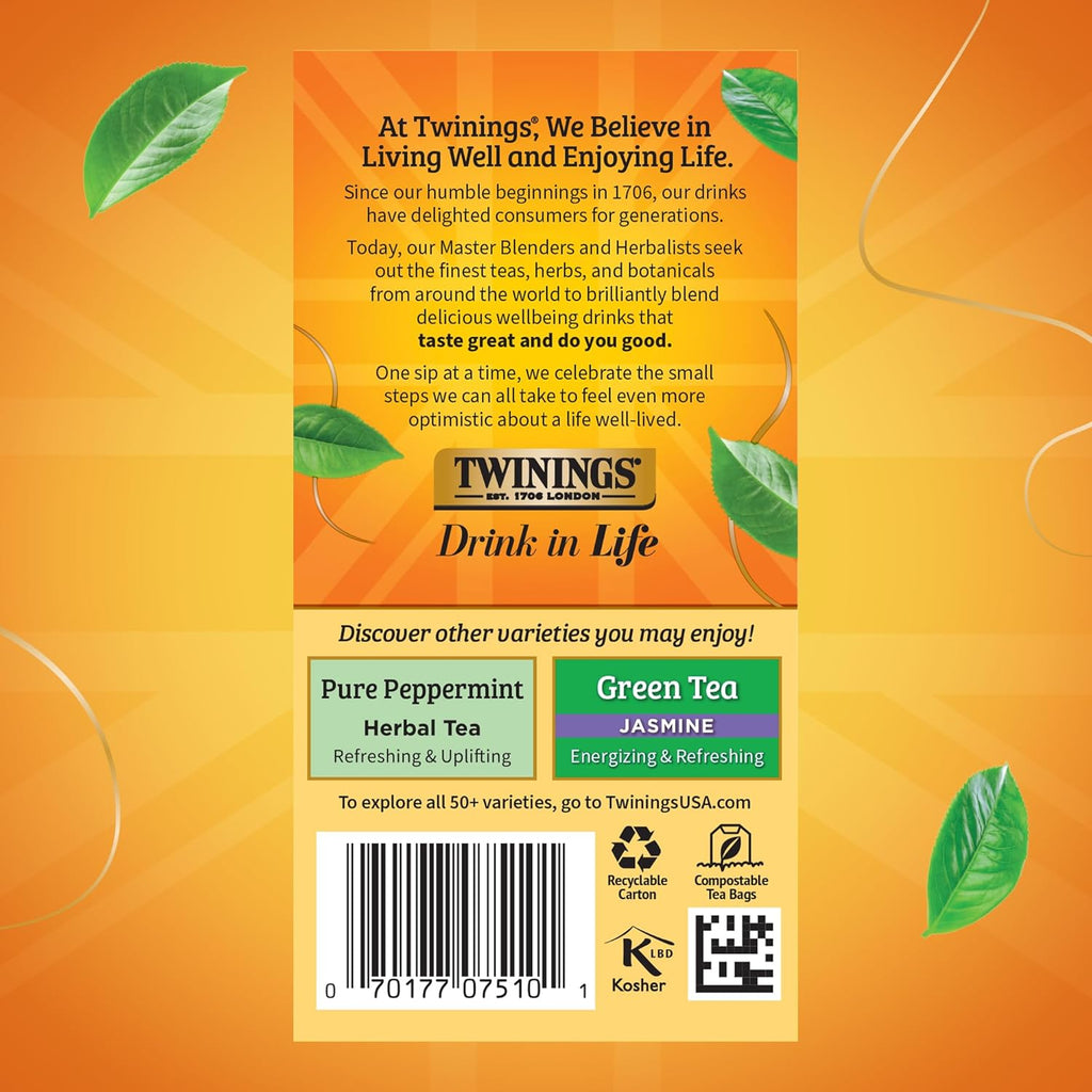 Twinings Lemon & Ginger Herbal Tea - Caffeine-Free, Tangy & Spicy, 120 Individually Wrapped Bags