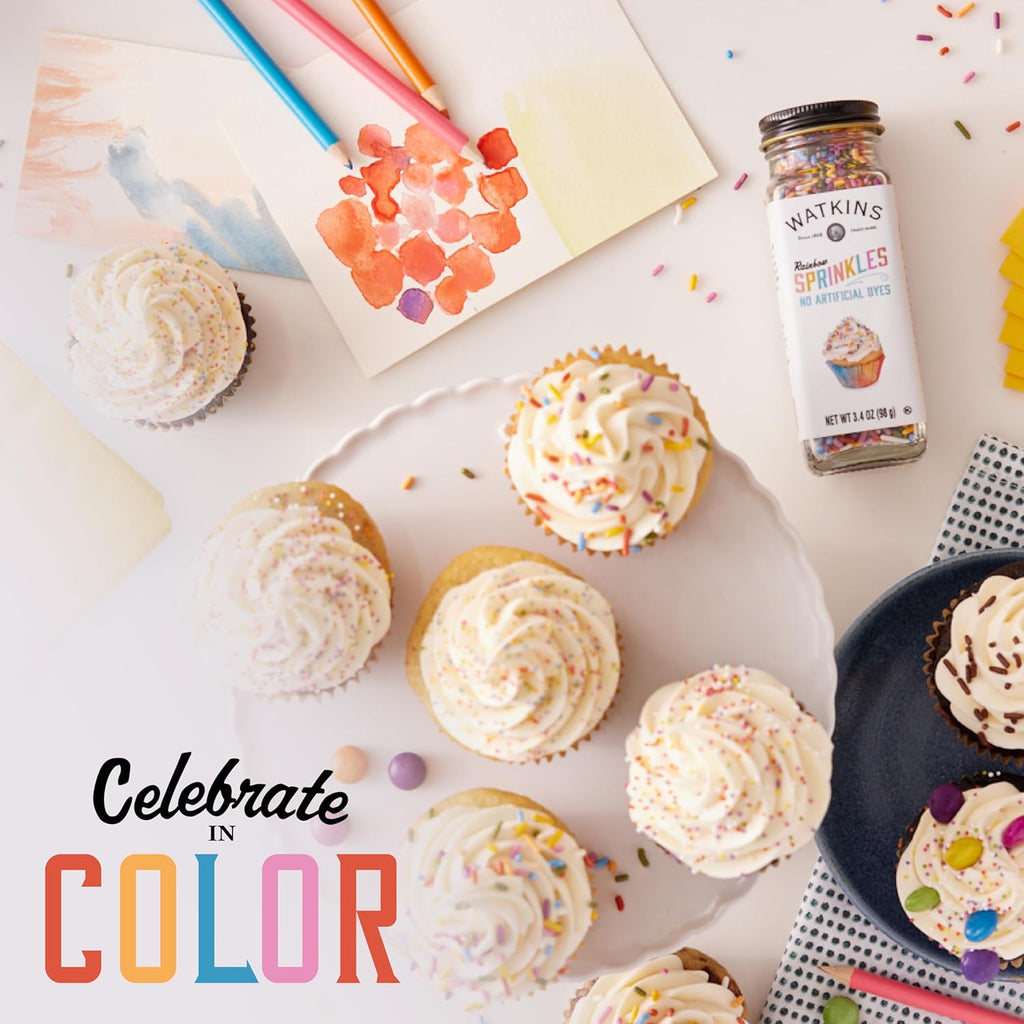 Watkins Rainbow Decorating Sprinkles - No Artificial Dyes, Kosher, 3.4 Ounce Jar | 1-Pack