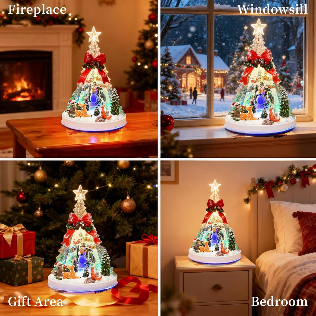 Skiennix 12.8" Animated Christmas Village Crystal Tree - Rotating Skiing Snowman, Lights & 8 Melodies