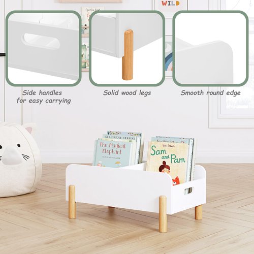 UTEX Montessori Bookshelf for Kids, Wooden Book Shelf for Kids Rooms, Toddler Book Caddy with Adjustable Divider, Floor Book Display, Baby Book Rack for Classroom Nursery
