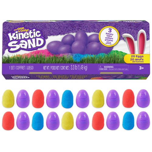 Kinetic Sand, 20-Pack Eggs with 3.3lbs Red, Yellow & Blue Play Sand for Egg Hunts, Party Favors & Goodie Bags, Sensory Toys for Kids Ages 3 and up