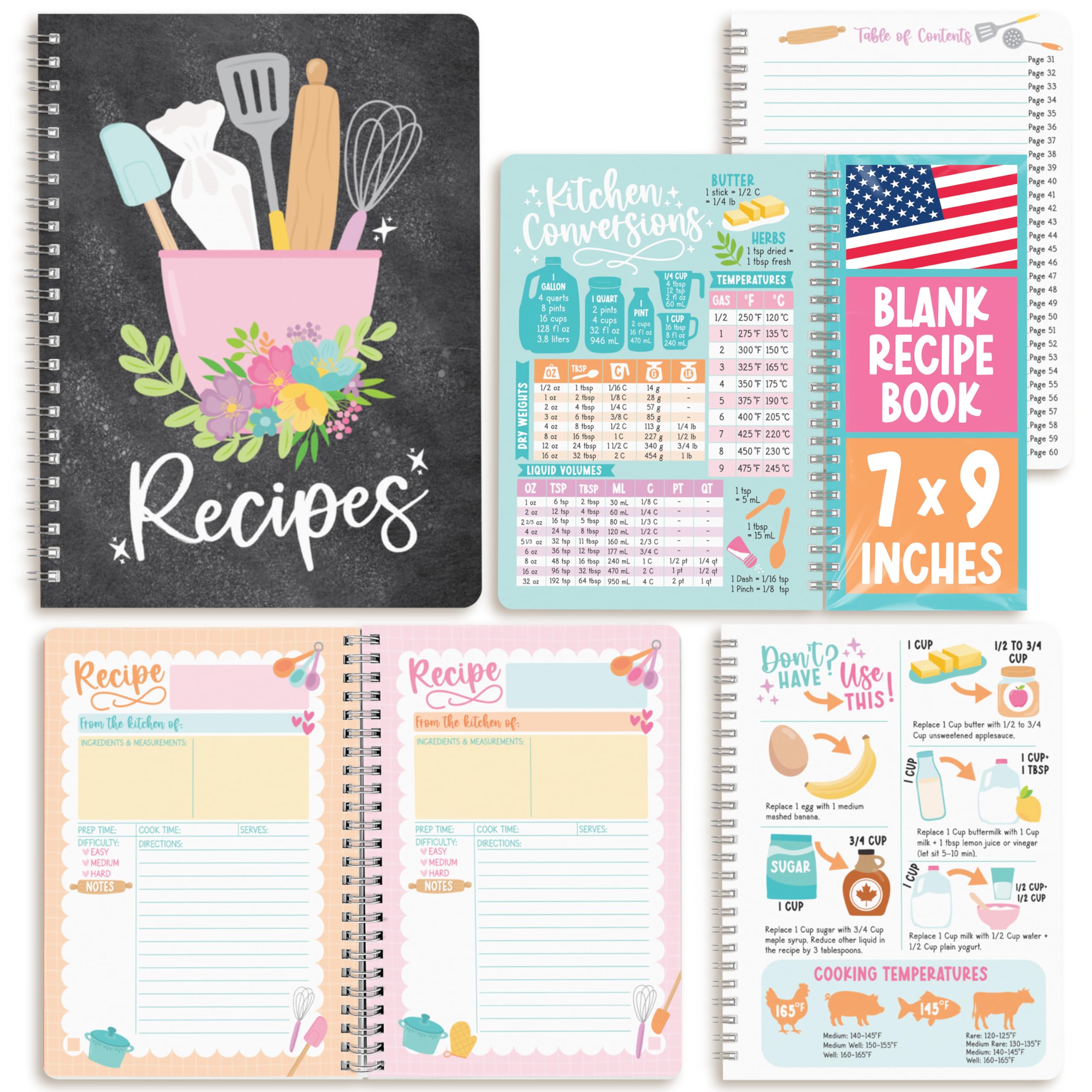 Hadley Designs Blank Recipe Book to Write in Your Own Recipes - Spiral Recipe Notebook, Cookbook Blank Journal, Make your Own Cookbook, Recipes Notebooks to Write in, Graduation Gifts 2026