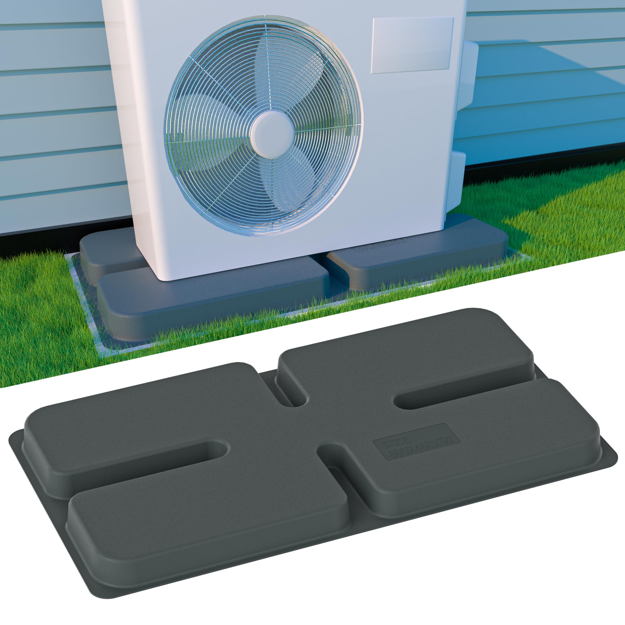 Toutgood Mini Split Pad for Condenser: Ground Base for Air Conditioner Outdoor Condenser Units, Plastic Equipment Pad for Ductless Minisplit Heat Pump Systems HAVC, Gray, 34.6" x 18.1" x 2"