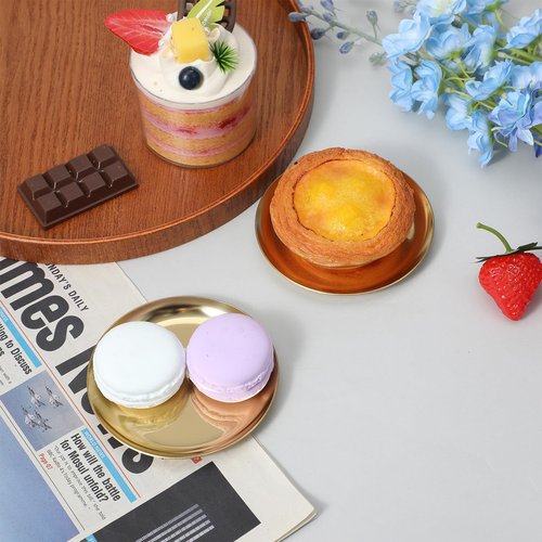 2 Pack 4 Inch Gold Round Serving Trays, Stainless Steel Decorative Jewelry Tray Vanity Tray Candle Drink Plate Small Storage Organizer Trays for Bathroom Candle, Perfume, Countertop
