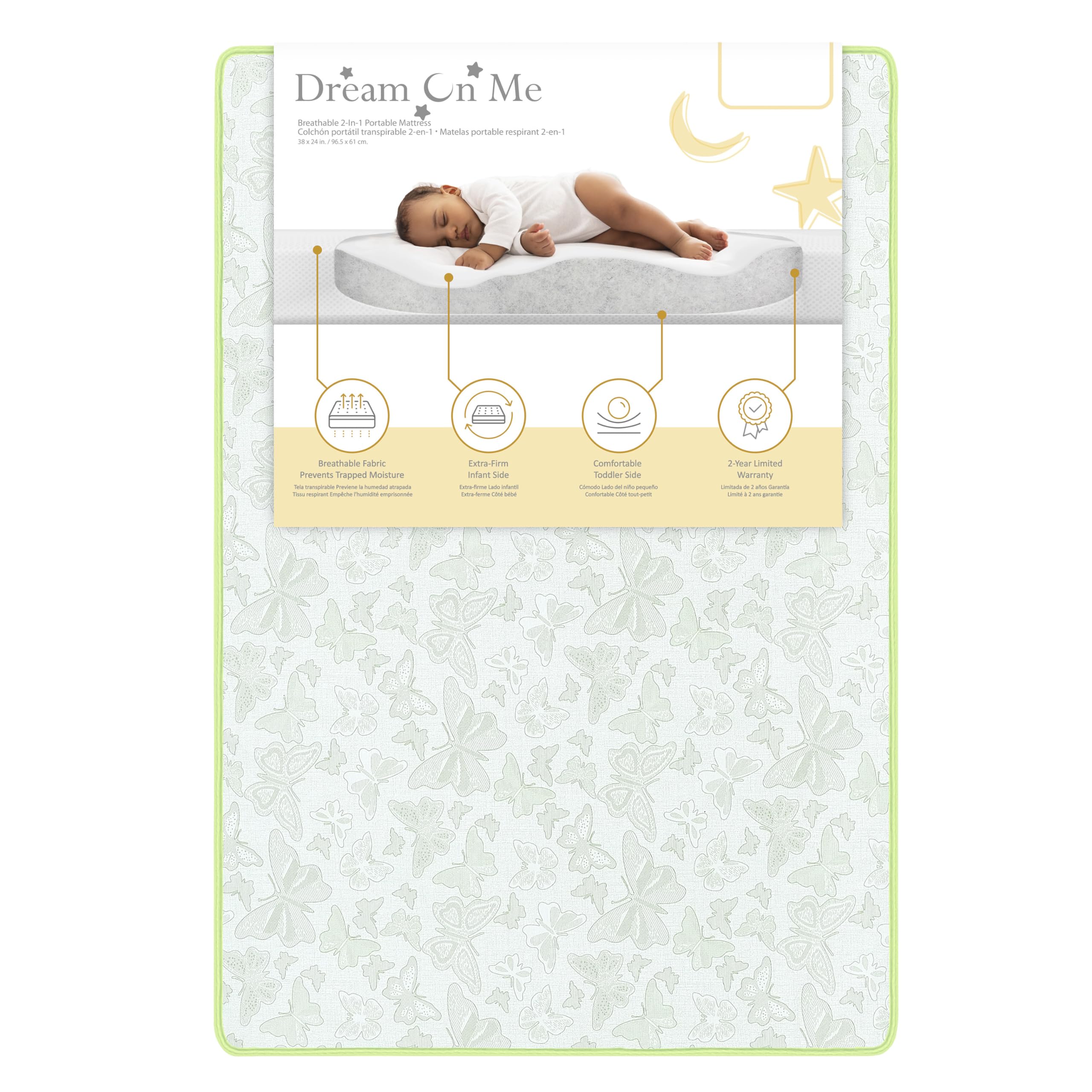 Dream On Me 2-in-1 Breathable Two-Sided 3" Portable Crib Mattress | Waterproof Cover | Dual Sided | Fits Portable/Mini Cribs | Fiber Core | Promotes Airflow, 1 Count (Pack of 1)