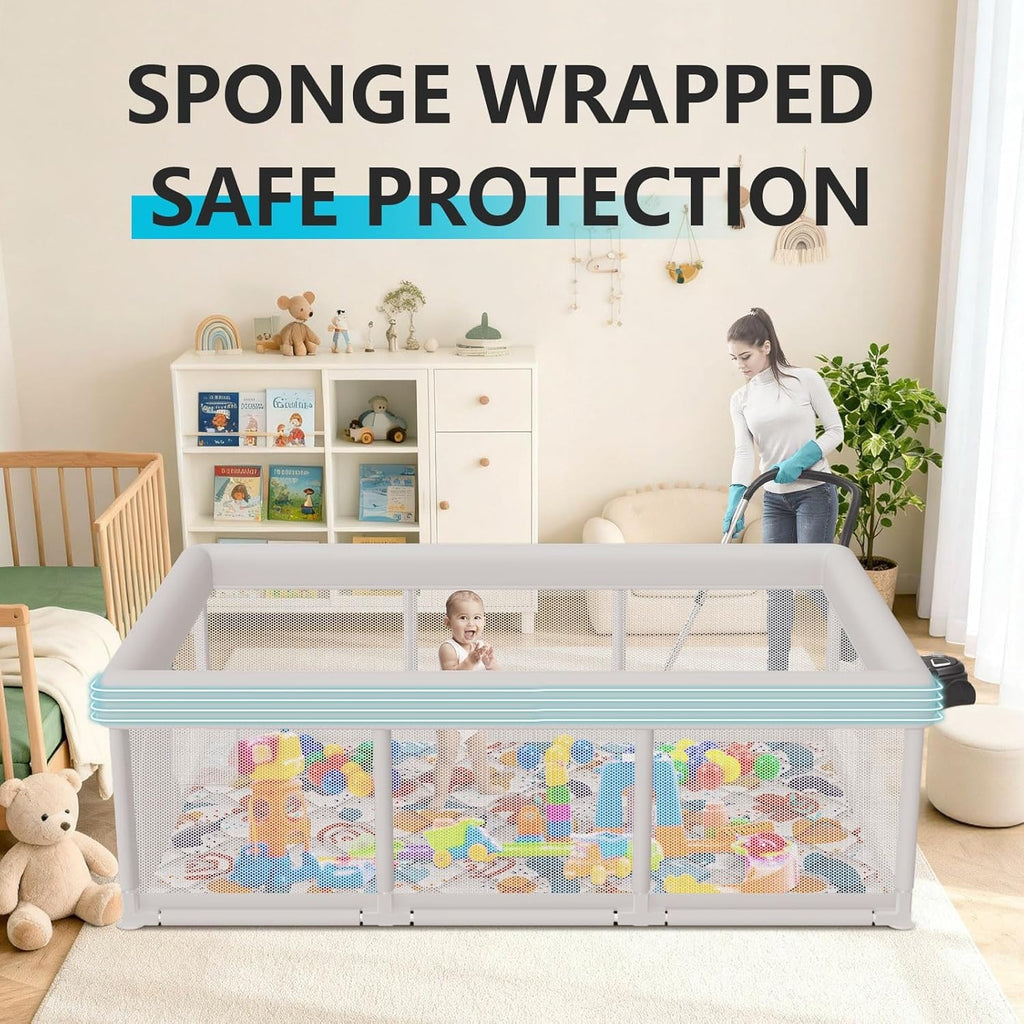 Regine Switzerland Baby Playpen - Large 74"x50" Indoor & Outdoor Play Yard with Zipper Gates & Breathable Mesh