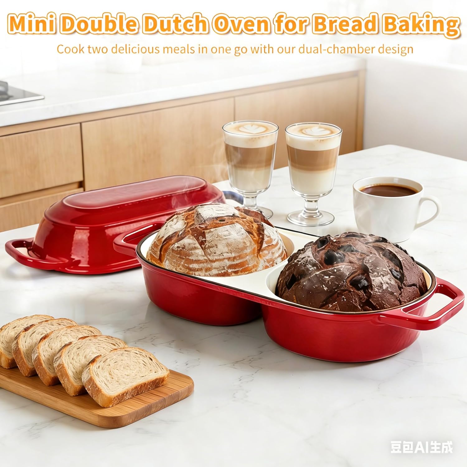Mini Double Dutch Oven - Enameled Cast Iron 2.2QT Pot for Sourdough Bread Baking | Non-Stick & Oven Safe to 500°F