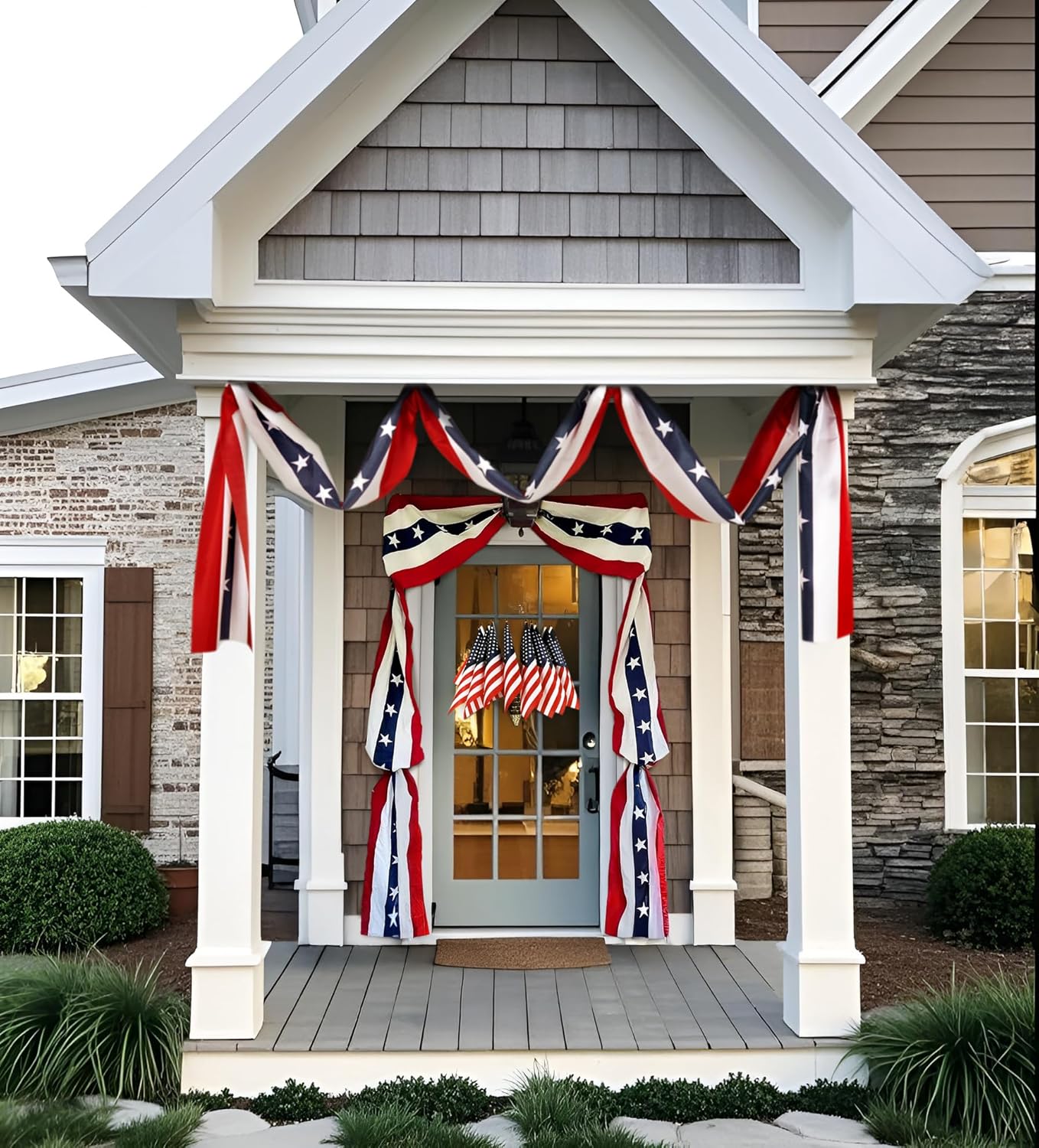 MCJC Patriotic Door Decorations Set - American Flag Bunting & Triangle Garland for 4th of July Display