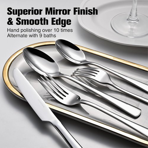 KINGSTONE 40-Piece Silverware Set for 8 | Forged 18/10 Stainless Steel Flatware - Dishwasher Safe, Mirror Finish