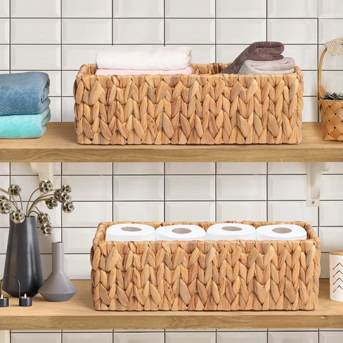 JS HANGER Round Paper Rope Storage Baskets - Decorative Organizing Bins for Countertop | 2 Pack Water Hyacinth