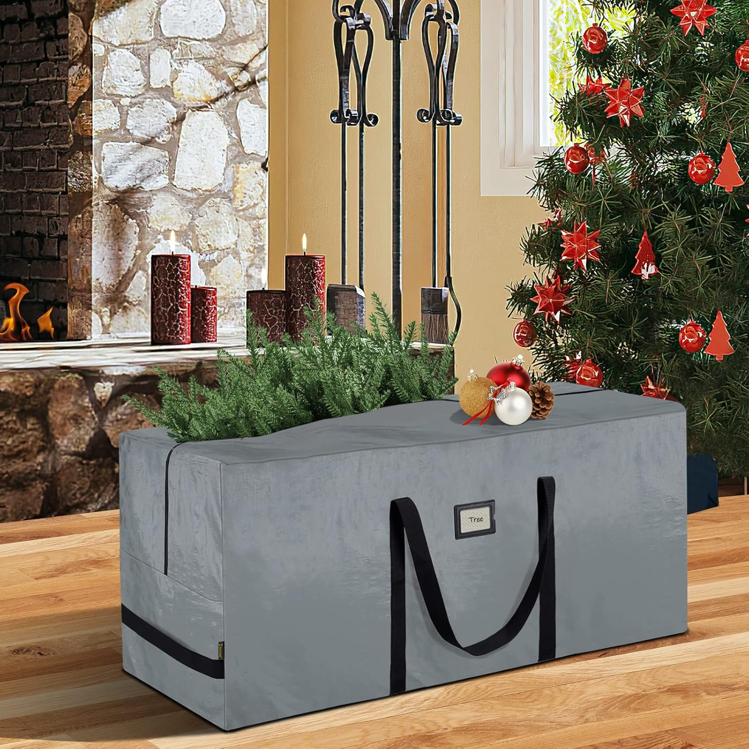 BALEINE Christmas Tree Storage Bag - Heavy Duty Extra Large with Reinforced Handles & Dual Zippers | Gray, 7.5 ft