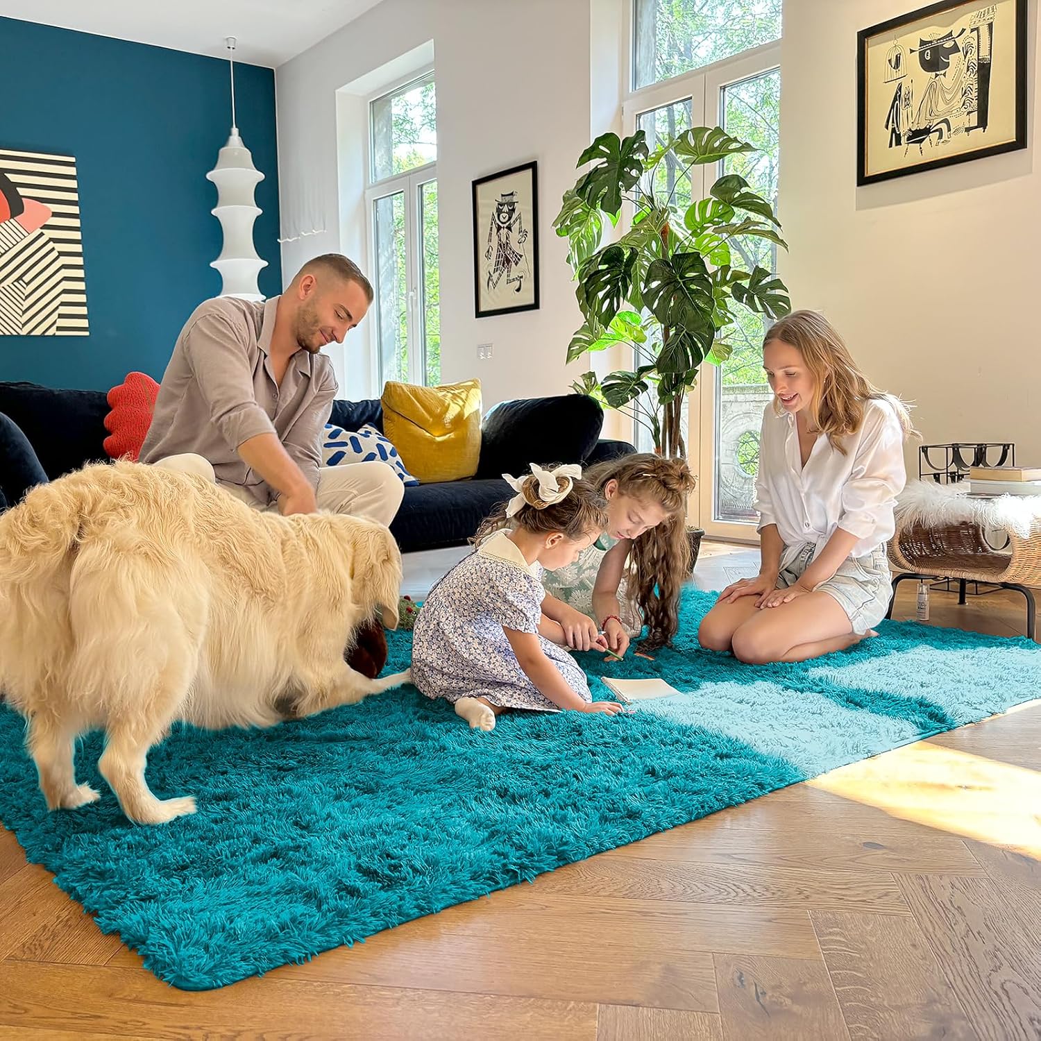 OLANLY 3x5 Soft Fluffy Shaggy Bedside Rug - Machine Washable Indoor Carpet for Kids & Nursery | Teal