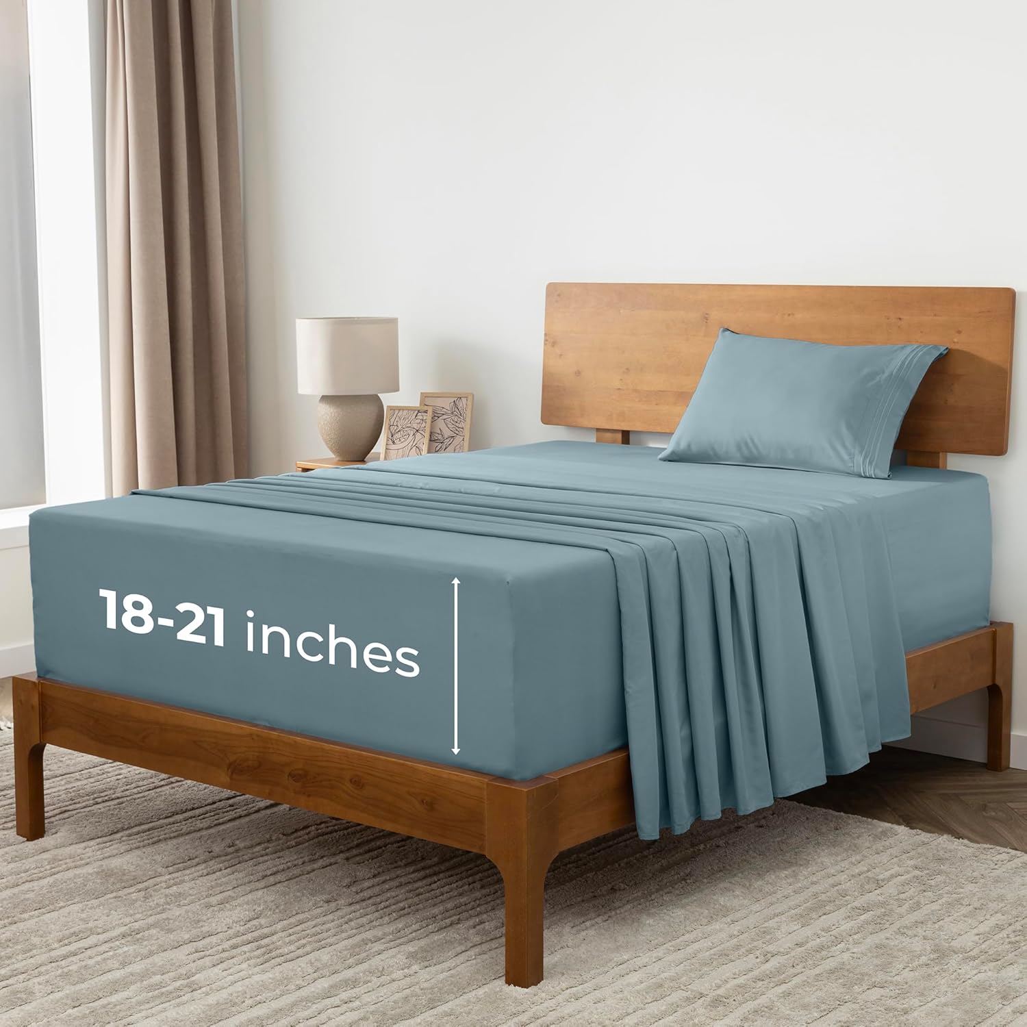 Mellanni Extra Deep Twin Sheets - Hotel Luxury Ultra Soft Cooling Bedding - Wrinkle & Stain Resistant (Twin, Spa Blue)