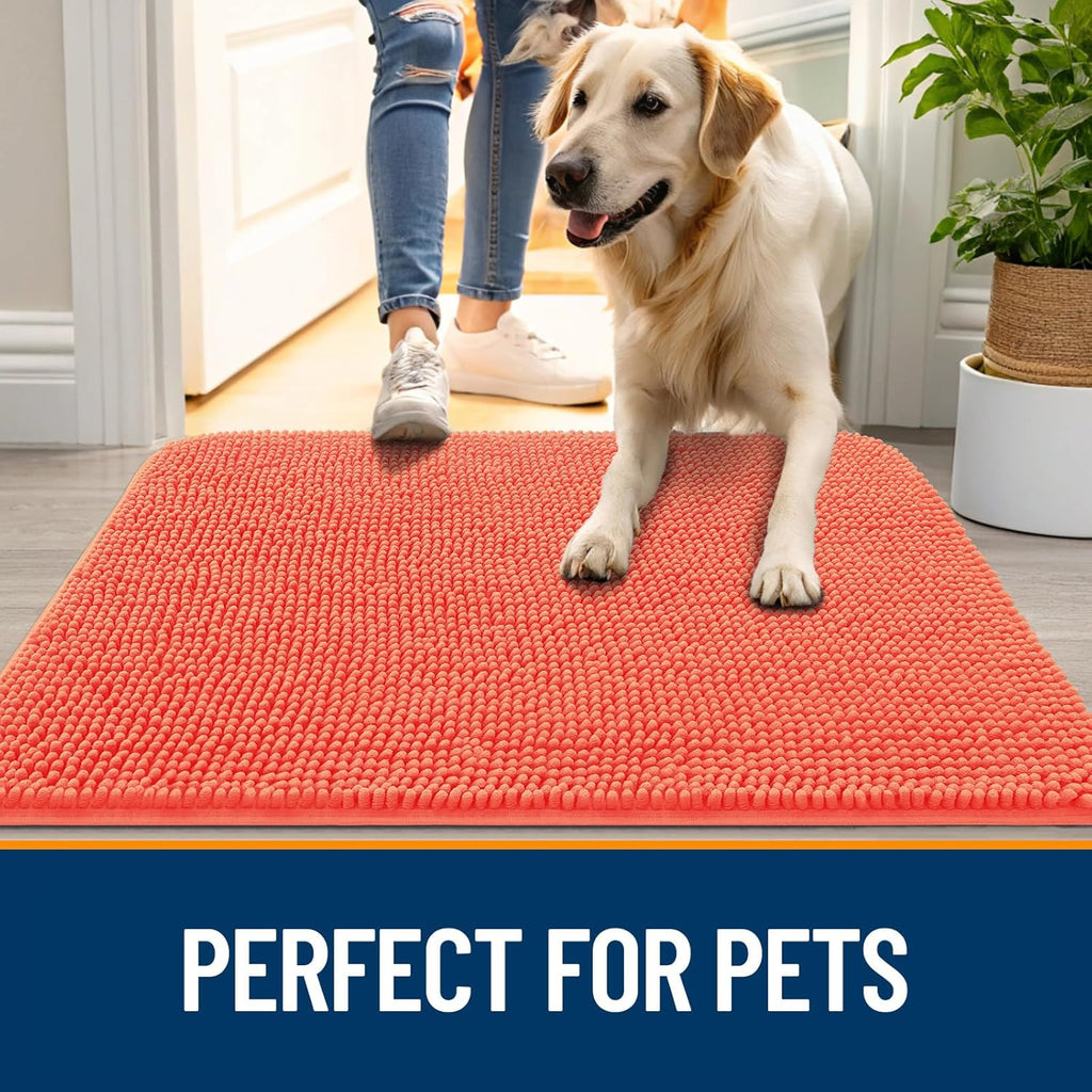 OLANLY Dog Door Mat - Absorbent Non-Slip Washable Chenille Mat for Muddy Paws | 40x32 Coral Size