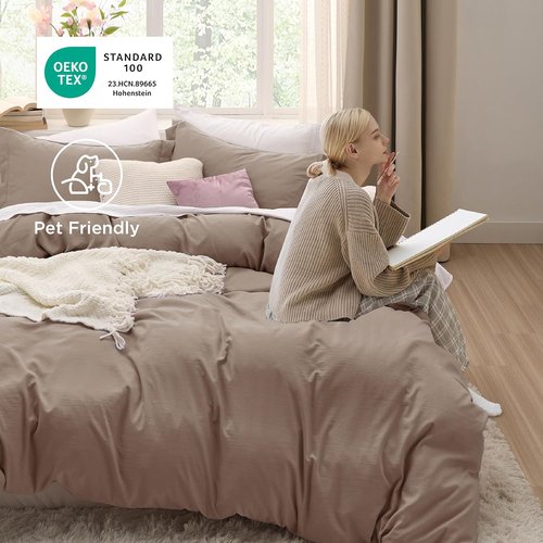 Bedsure Khaki Oversized Queen Duvet Cover Set - Ultra Soft Prewashed Cotton, 98x98 Inches with Zipper Closure & 2 Pillow Shams