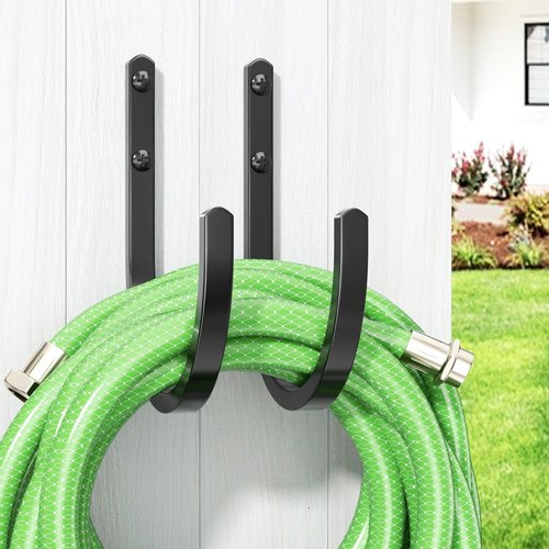 Garden Hose Holder - Durable Aluminum Wall-Mounted Hose Hanger with 4 Hooks for Outdoor Use