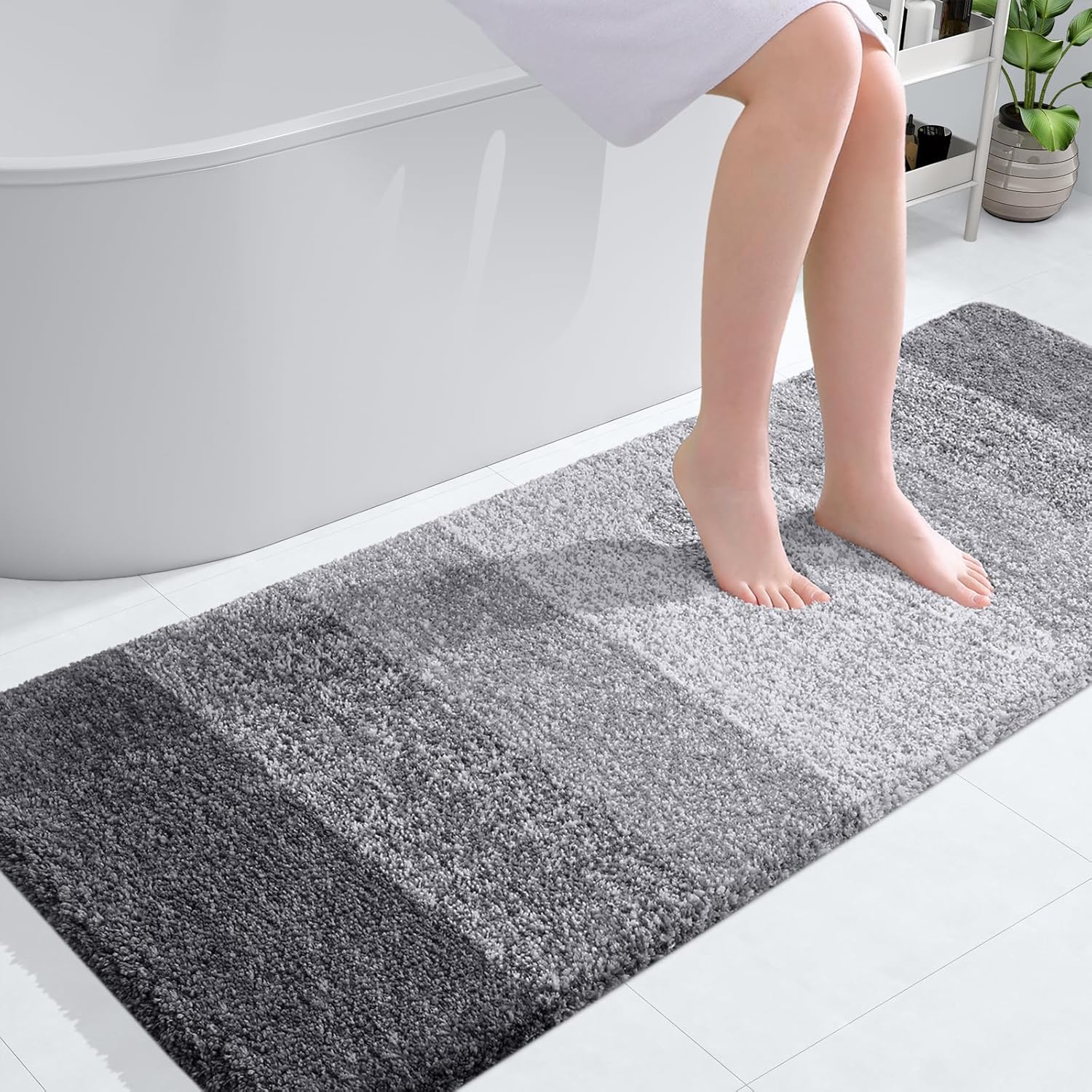 OLANLY Bathroom Runner Rugs - Extra Soft Microfiber Bath Mats | 54x24, Quick Dry, Rubber Backing, Grey