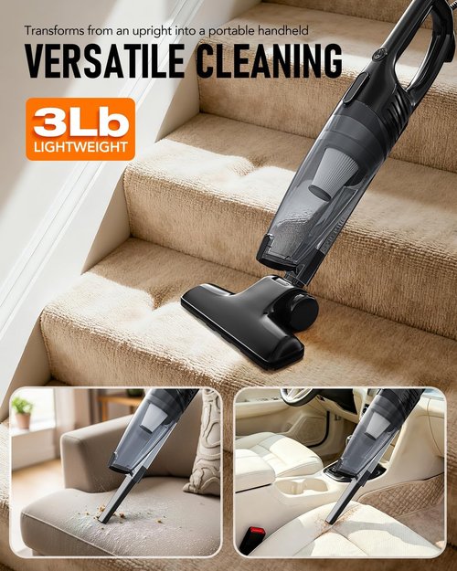 Avvnee Corded Stick Vacuum Cleaner - 15000Pa Suction Power, Ultra-Lightweight 3lbs, Ideal for Pet Hair & Hard Floors, Black