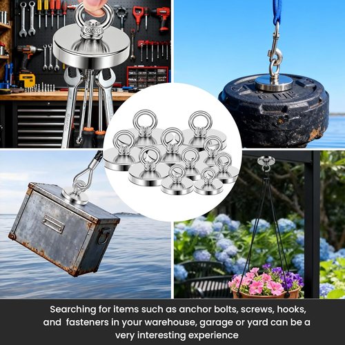 DIYMAG Neodymium Fishing Magnet - 350 Lbs Pulling Force with Countersunk Hole | 1.97 Inch Diameter for River Retrieval