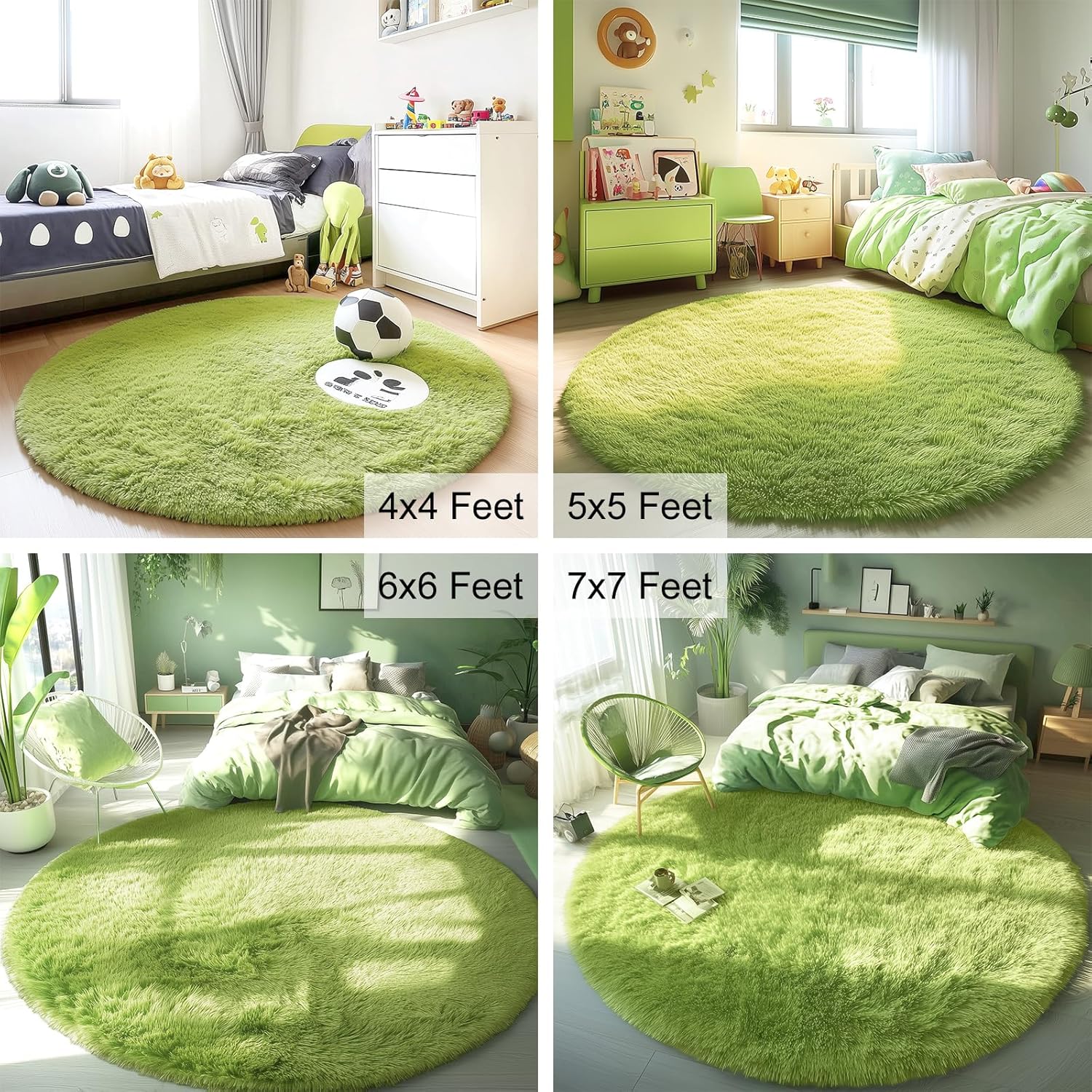 OLANLY Round Grass Green Area Rug - Soft, Fluffy, Machine Washable 7 ft Circle Carpet for Bedrooms & Nurseries